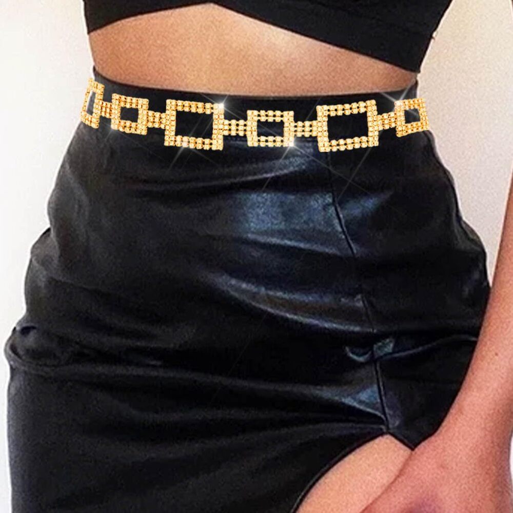 2975 Sparkly Rhinestone Dress Belt Silver Crystal Chain Belts Fashion - Picture 6 of 8